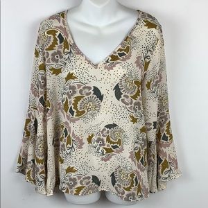 Kenar shirt size blouse floral Bell Sleeve